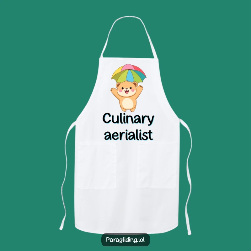 Funny Bear Cub Paragliding Apron: Cheerful Kitchen Wear for Adventurers & Funny Gift.