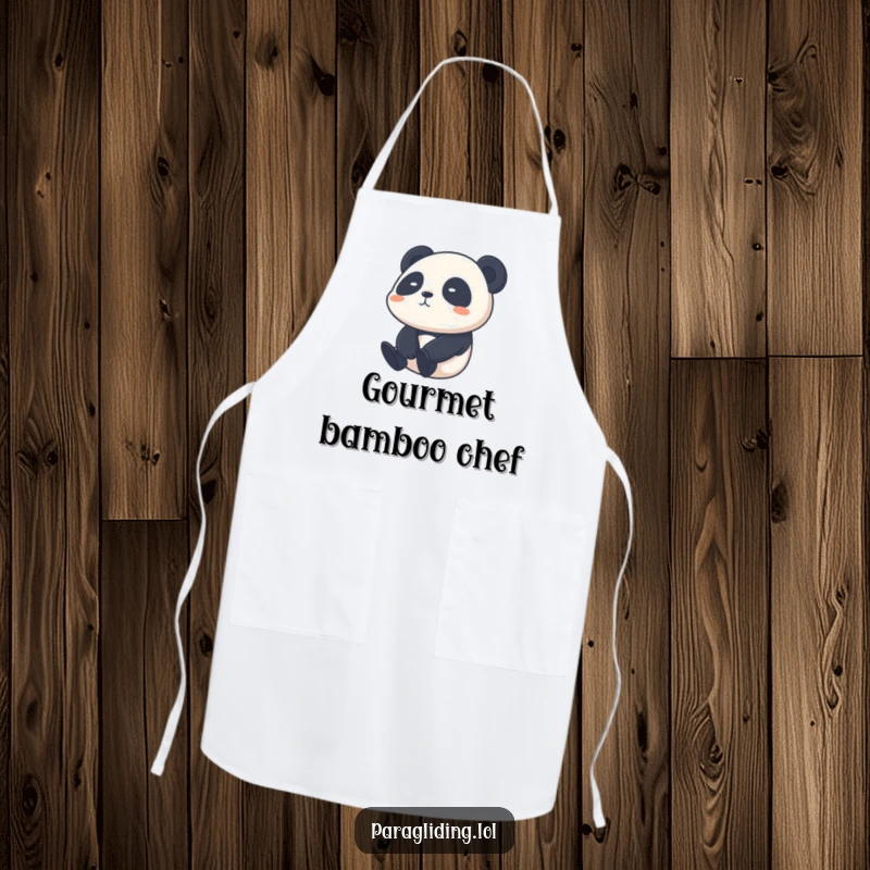 Funny shy panda apron, showcasing a shy panda calmly drifting through the sky, perfect for gentle kitchen tasks.