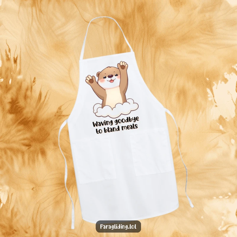 Funny otter waving hello, kitchen apron, whimsical cooking accessory, perfect funny gift for bakers.