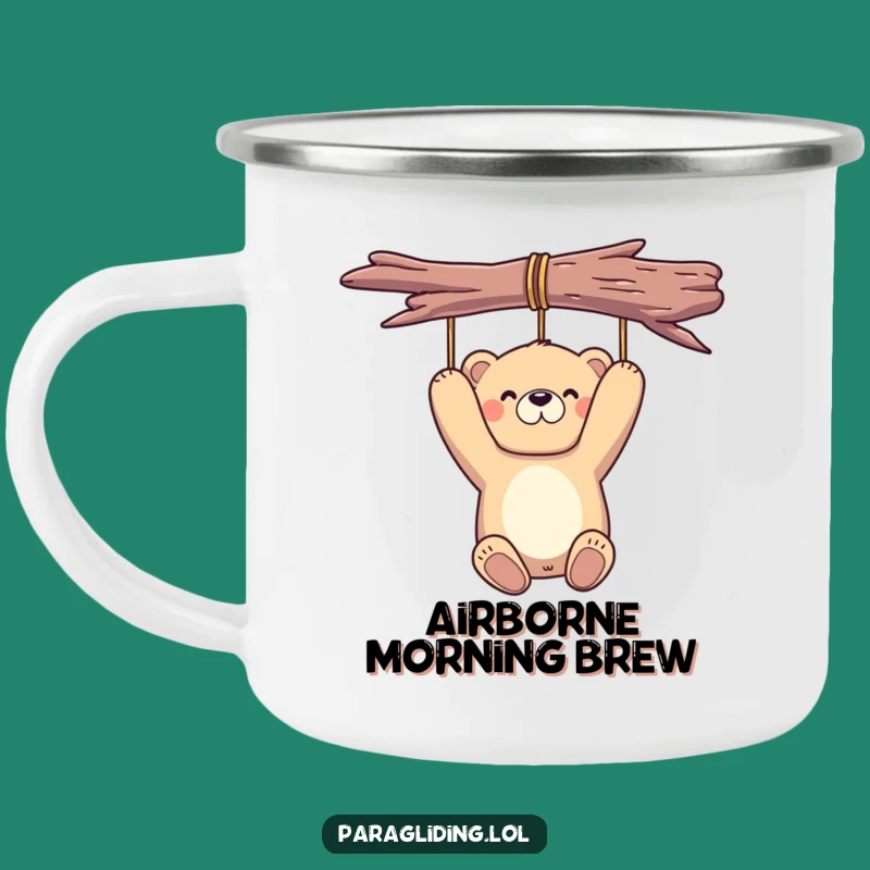 Funny Bear Camping Mug: Airborne Adventures, Proudly Sipping Humor Outdoors