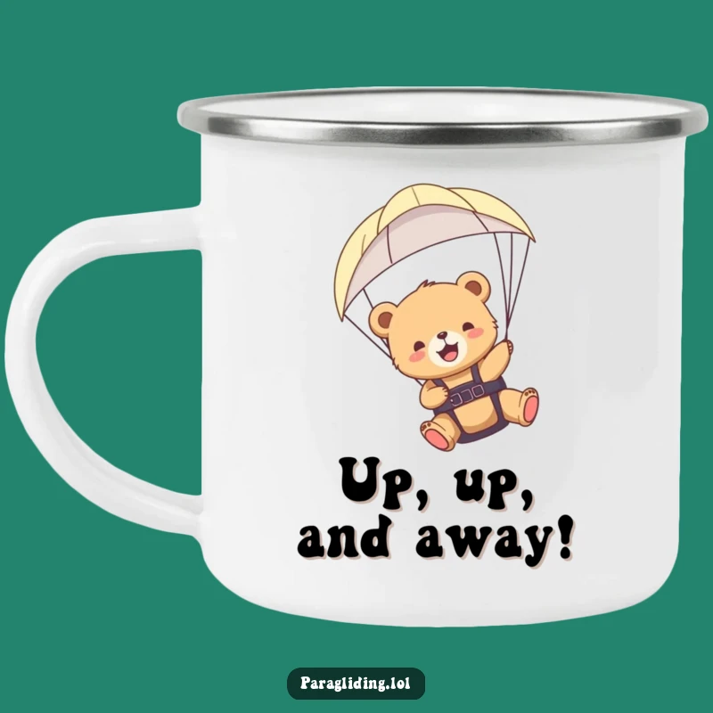 Funny Bear Cub Paraglider Camping Mug: Adventure Fuel for Your Travels