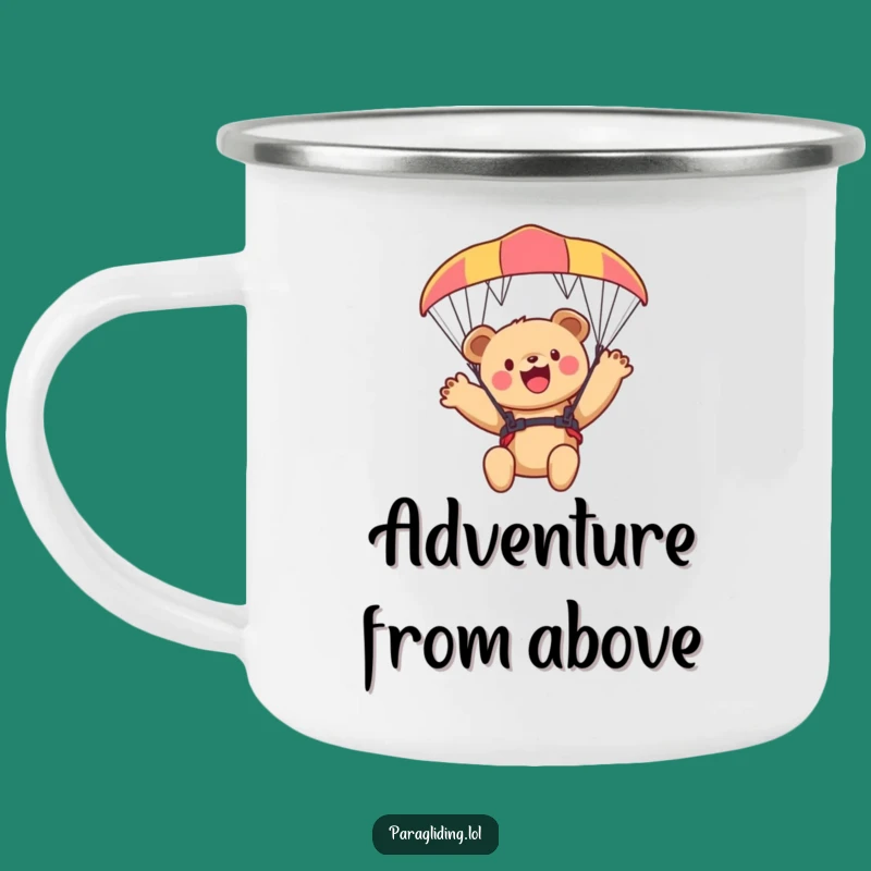 Funny Bear Cub Paraglider Camping Mug - Rugged and Hilarious Outdoor Companion