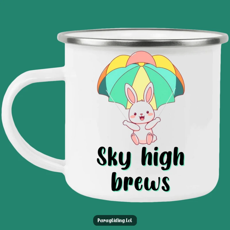 Funny Bunny Camping Mug: Happy Bunny Parachuting, Adventure-Ready Whimsy