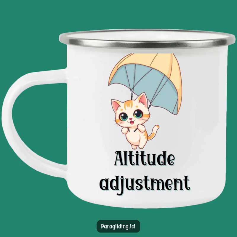 Funny Curious Cat Camping Mug: Paraglider Adventure for Thrill Seekers