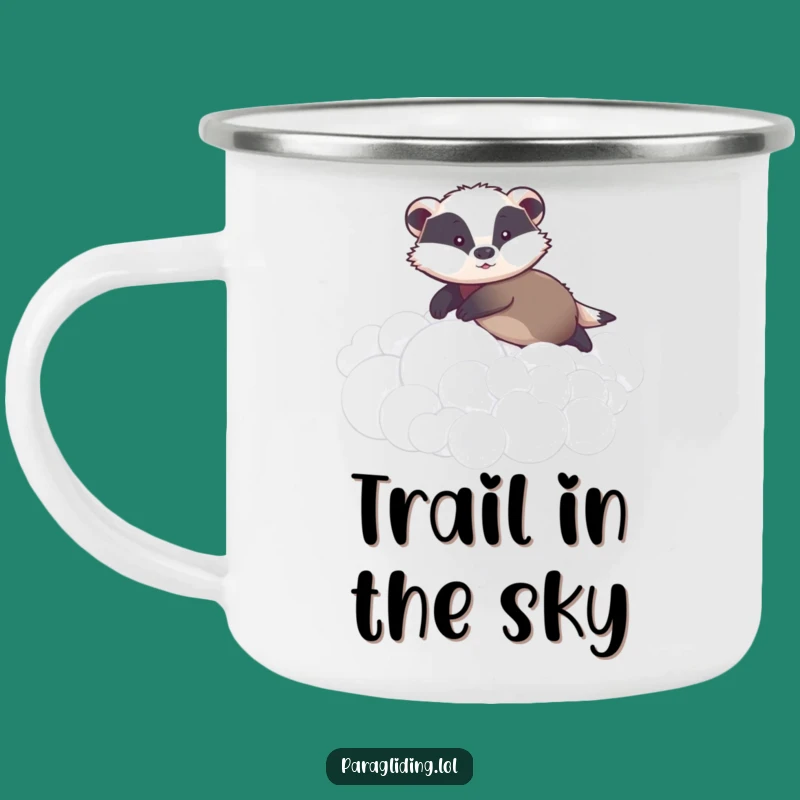 Funny Graceful Badger Camping Mug: Gentle Cloud Gliding Adventure Cup