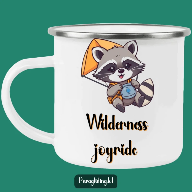 Funny Raccoon Paraglider Camping Mug - Mischievous Pilot Outdoor Humor Gift