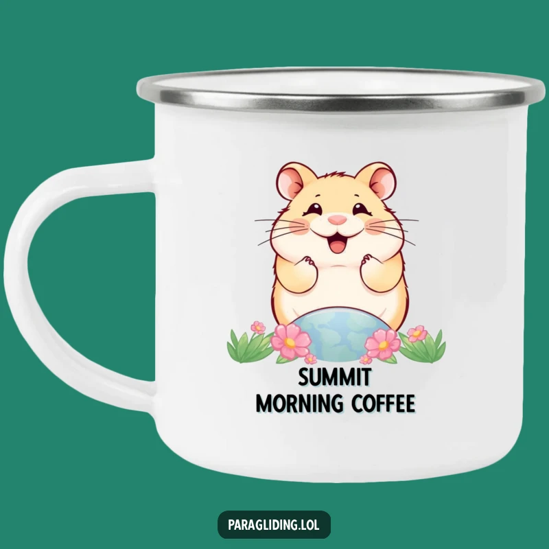Funny Smiling Hamster World View Camping Mug: Adventure with a High Outlook