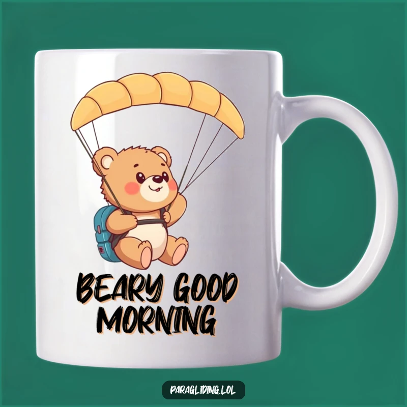 Funny Bear Cub Paragliding Mug: Amazing View Gift for Nature Lovers