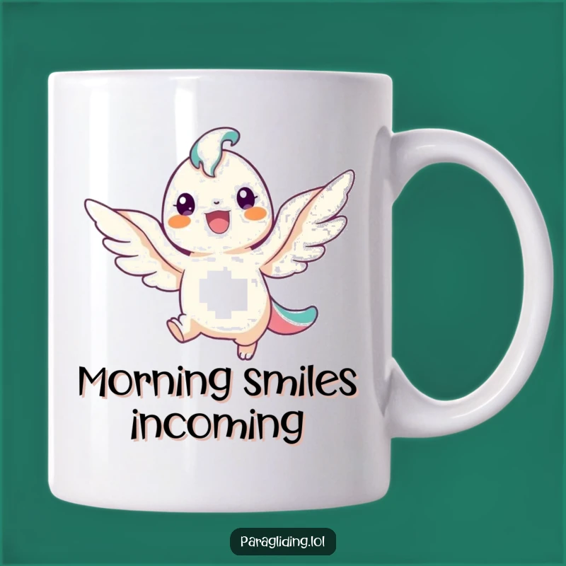 Funny Angelic Descent Mug: A Cheerful Winged Creature Smiling, Perfect Gift