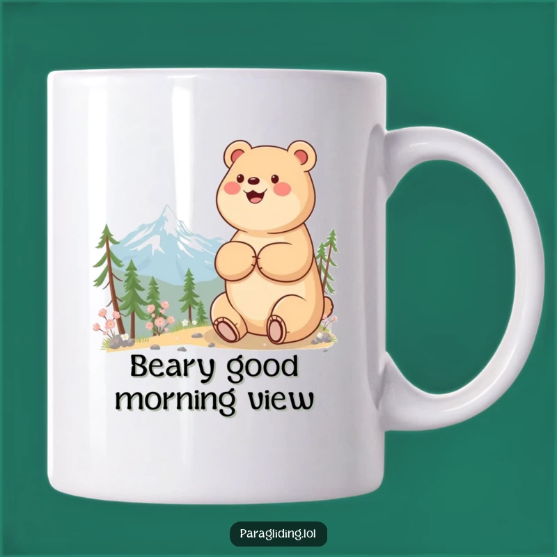 Funny Bear Mountain Mug: Beaming Hiker Enjoying View - Hilarious Gift