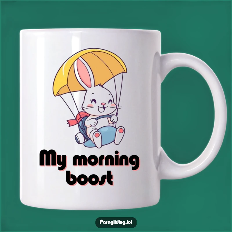 Funny Bunny Paragliding Mug: Determined Character Design for Adventurers & Funny Gift.