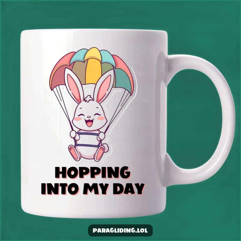 Funny Cheerful Bunny Paraglider Mug - Whimsical Adventure Gift for Joyful Mornings