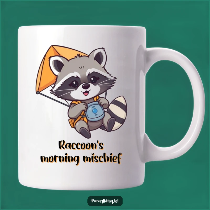 Funny Raccoon Paraglider Mug - Mischievous Pilot Humor Gift