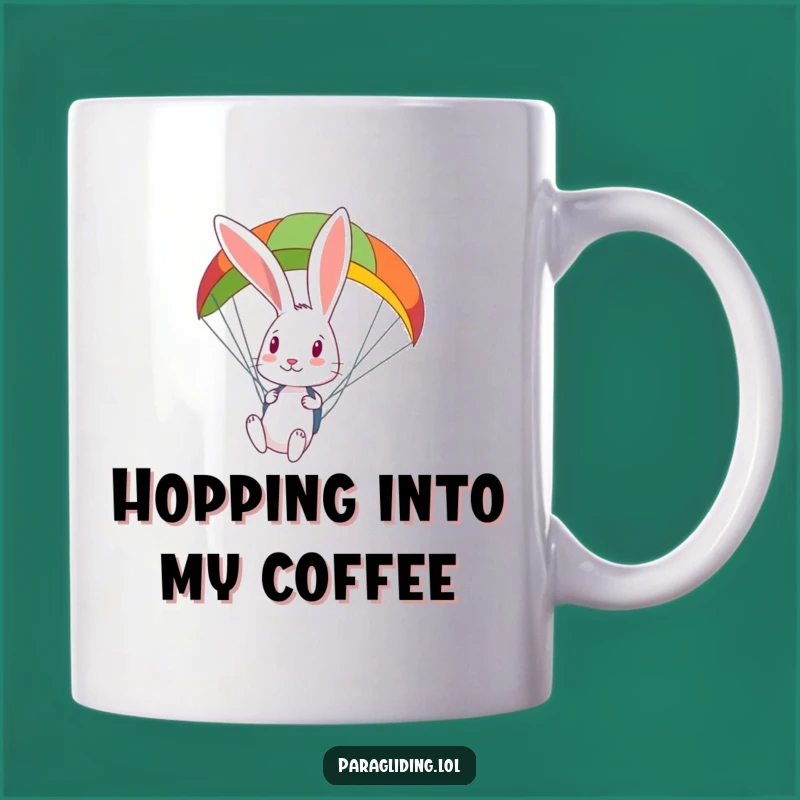 Funny Rabbit Paragliding Mug: Curious Explorer's Sky-High Adventure Gift