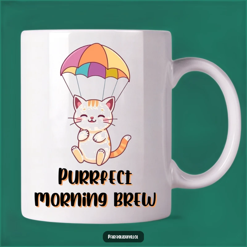 Funny Cat Paragliding Mug: Serene Adventure Humor Gift