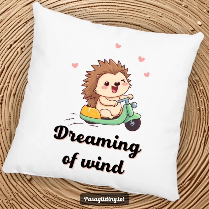 Funny pillow showing a happy hedgehog enjoying a gentle breeze, offering comfort and a cheerful, relaxing visual.