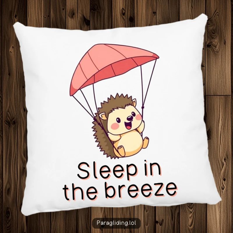 Funny Hedgehog Pillow: A soft pillow featuring a cheerful hedgehog paragliding, embracing the wind with a look of pure joy.