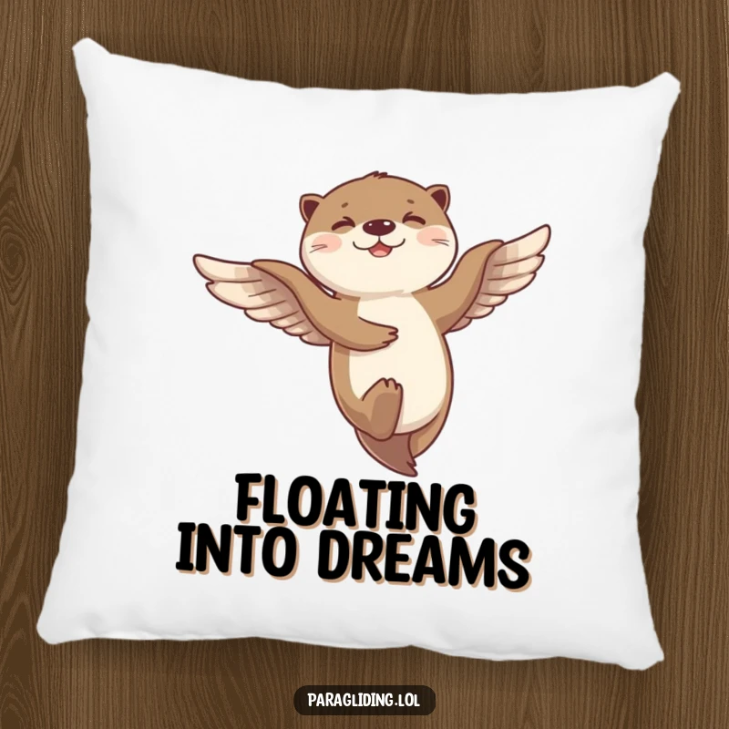 Funny pillow with a giggling otter dancing in flight on the breeze, offering cozy comfort and whimsical charm.