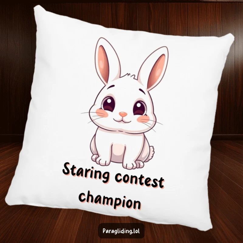 Funny pillow featuring a playful rabbit with large, amazed eyes, perfect for adding comfort and humor.