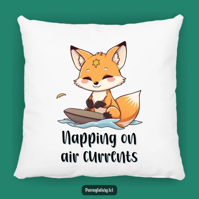 Funny Fox Paraglider Pillow: Cozy Feline Flight Accent Gift