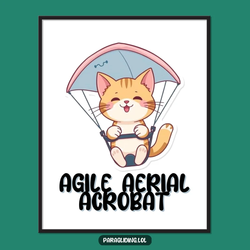 Funny Cat Paraglider Digital Art: Confident Pilot's Aerial Art, Instant Funny Gift