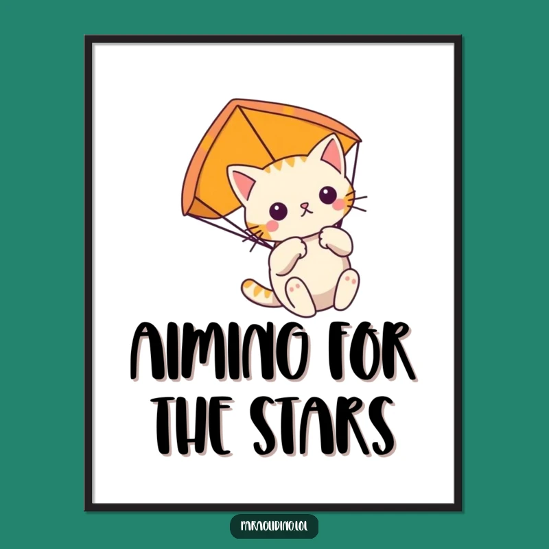 Funny Cat Paragliding Digital Art: Instant Focused Feline Adventure