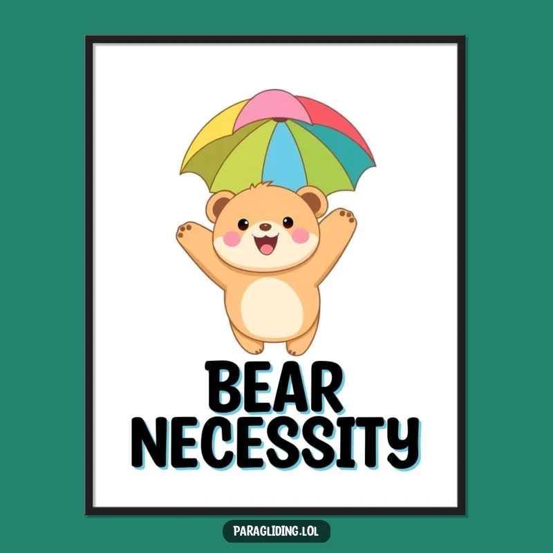 Funny Bear Cub Paragliding Digital Art: Printable Joy for Your Walls & Funny Gift.