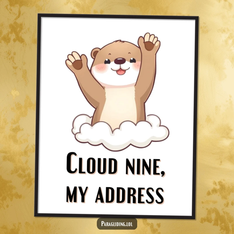 Funny otter waving from clouds, printable digital art, whimsical illustration, instant happy decor, funny gift.