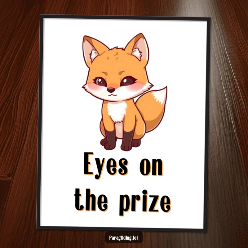 Funny digital art print of a determined fox looking downwards with curiosity, symbolizing keen observation and thoughtful inquiry, perfect funny gift.