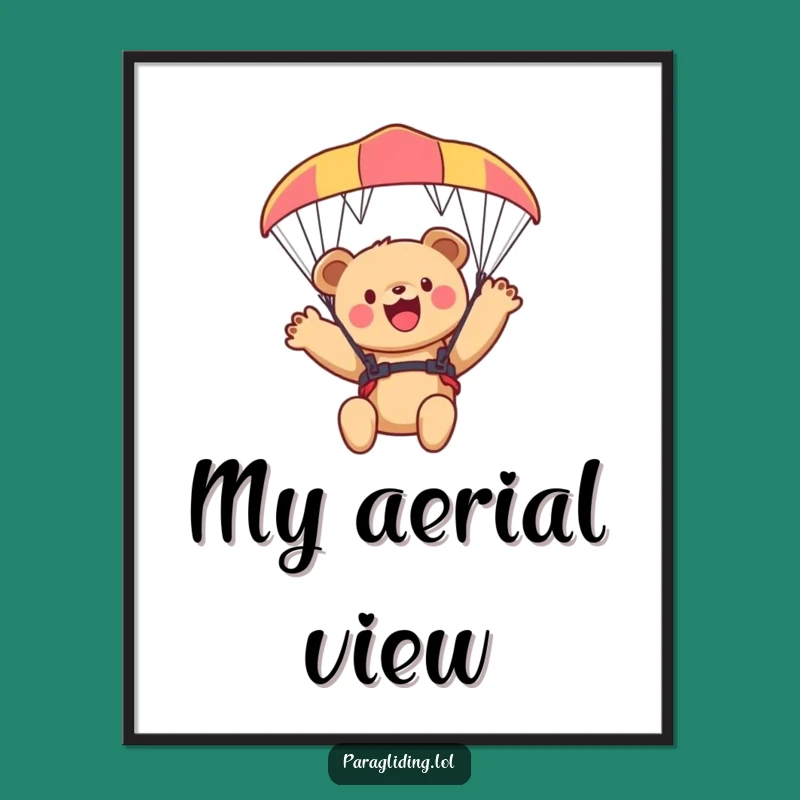 Funny Bear Cub Paraglider Digital Art - Instant Adventure Decor for Walls