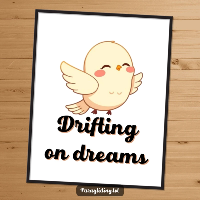 Funny smiling bird peacefully drifting on wind currents on digital art. Serene and easy funny gift for calming decor.