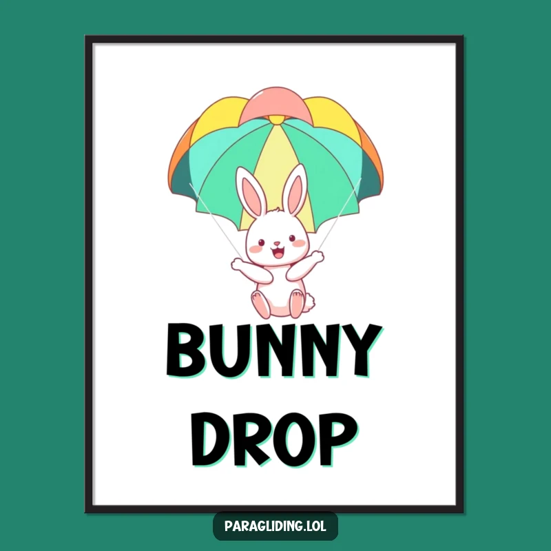 Funny Bunny Digital Art: Happy Bunny Parachuting, Instant Whimsical Decor