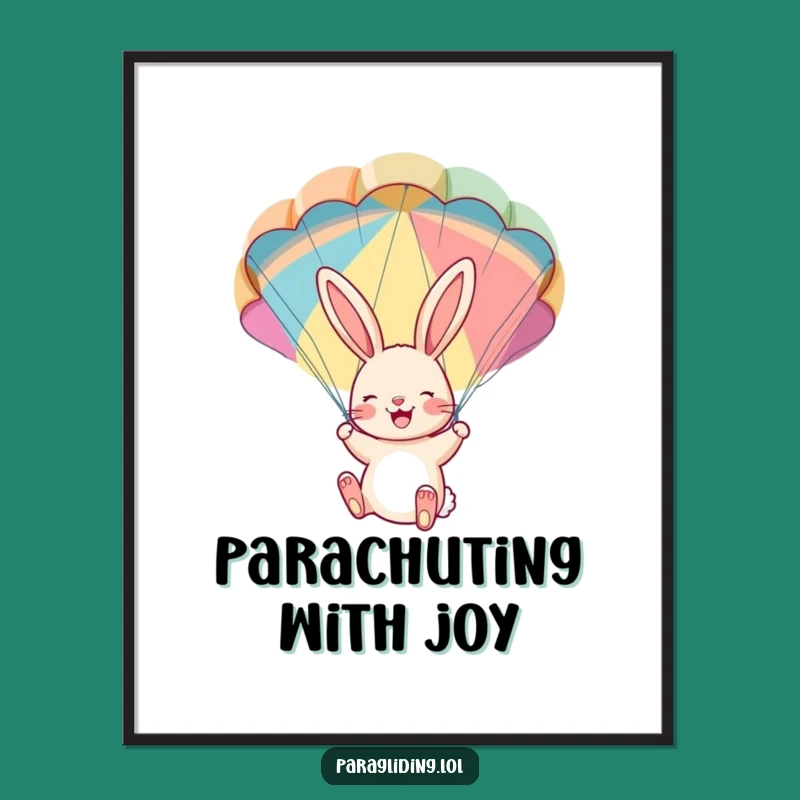 Funny Bunny Parachute Digital Art - Joyful Cartoon Print for Instant Adventure