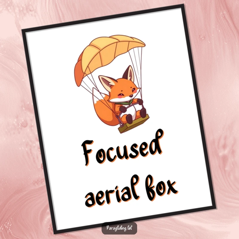 Funny determined fox digital art print, featuring a fox concentrating and steering a paraglider, ready for display.