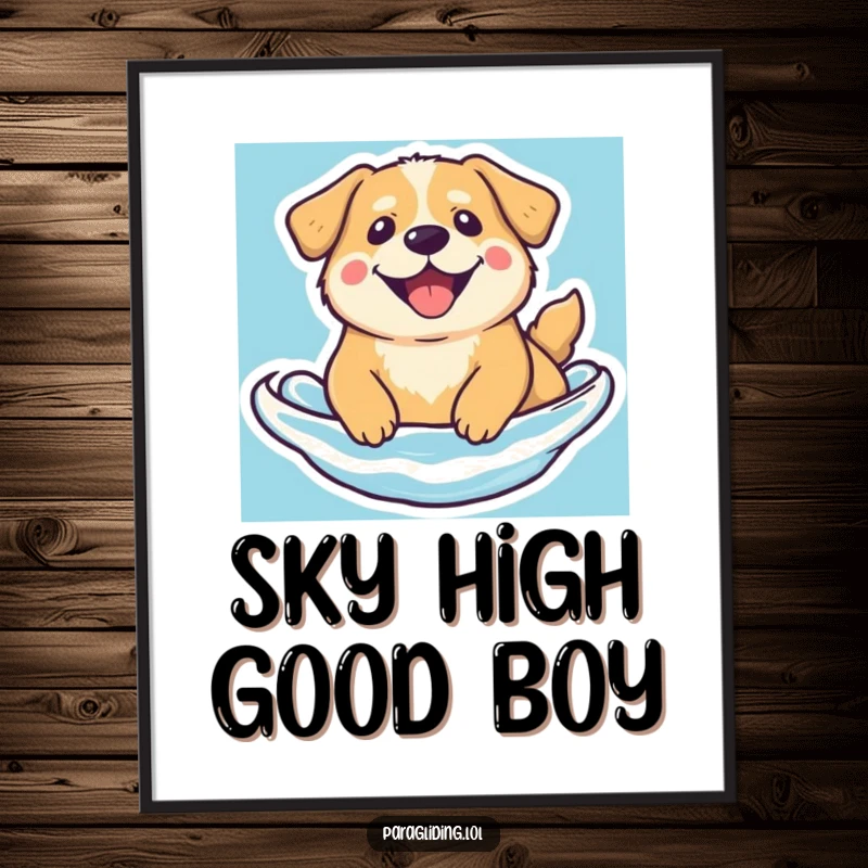 Funny floating dog digital art print, featuring a beaming dog floating serenely, ready for instant display.