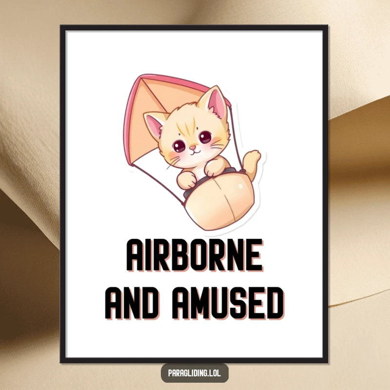 Funny Kitten Paraglider Digital Art Print of a curious kitten enjoying a paragliding flight, ready for digital or print display.