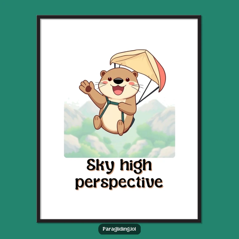 Funny Otter Paraglider Digital Art - High-Flying Joyful Wall Decor, Perfect Gift!