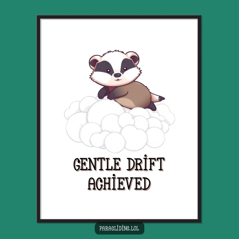 Funny Graceful Badger Digital Art: Gentle Cloud Gliding Wall Decor