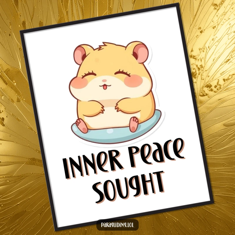Funny digital art print of a hamster gliding peacefully with closed eyes, capturing a moment of hilarious tranquility.