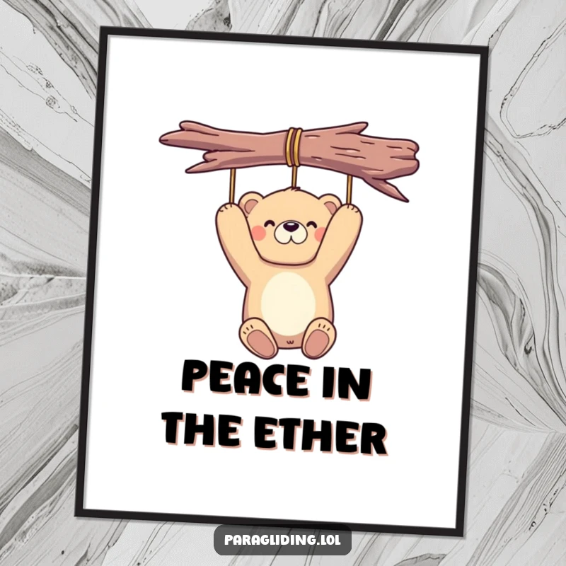Funny bear digital art print of a proud bear peacefully suspended in the air, a humorous and serene downloadable image.