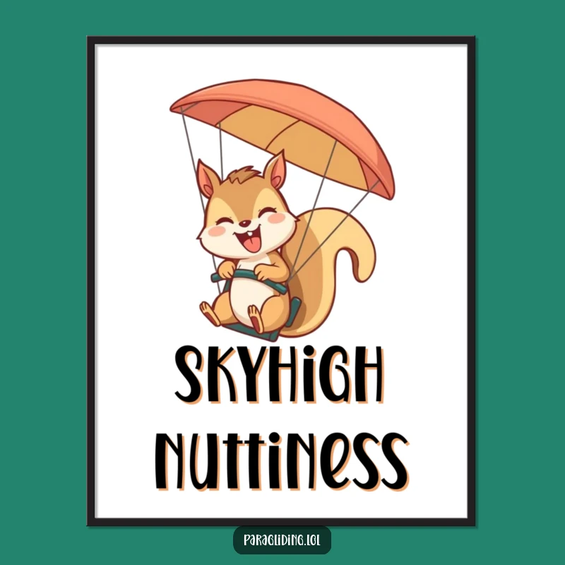 Funny Squirrel Paraglider Digital Art: Giggling Pilot's Sky Adventure, Instant Funny Gift