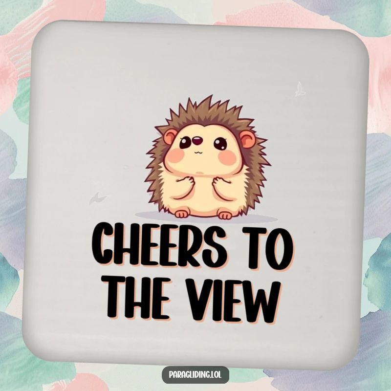 Funny drink coasters with a hedgehog looking awestruck at the view below, providing humorous and charming surface protection.