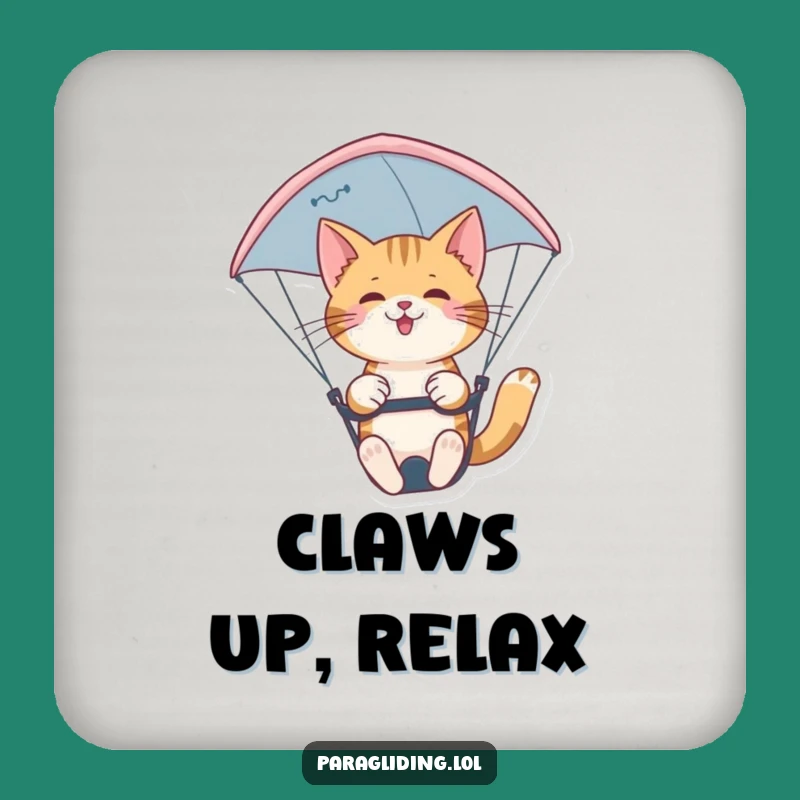 Funny Cat Paraglider Coaster: Confident Pilot's Table Protector, Novelty Funny Gift