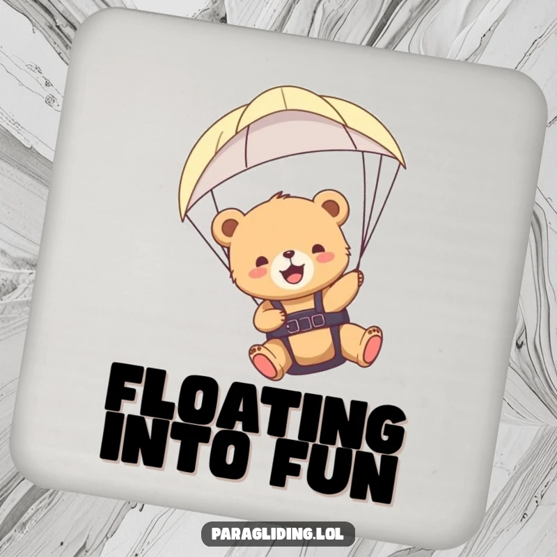 Funny bear cub paraglider coaster featuring a cub in flight, a humorous and protective addition to your home decor.