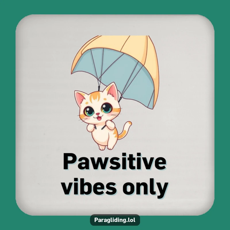 Funny Curious Cat Coaster Set: Paraglider Adventure for Your Table