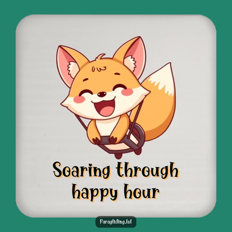 Funny Fox Paragliding Drink Coaster: Protect Surfaces with Airborne Smiles