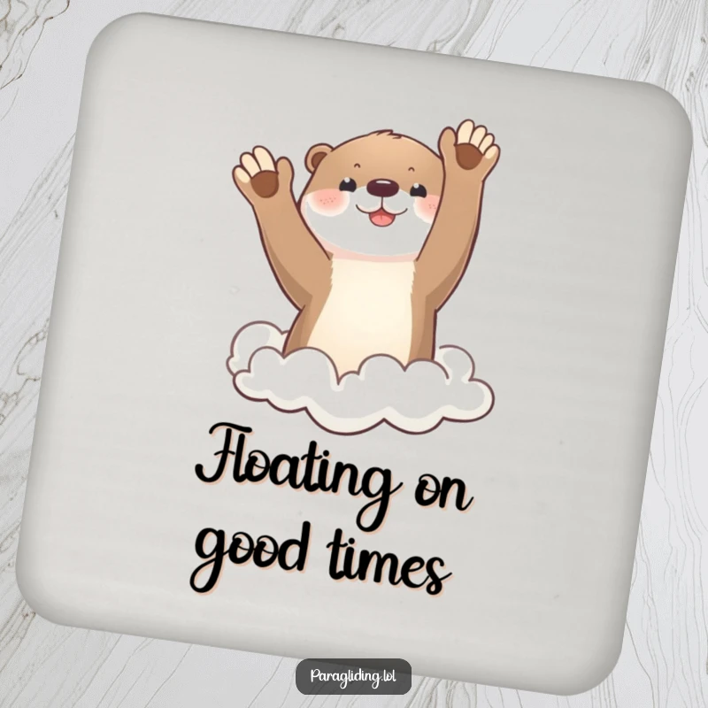 Funny otter waving from sky, protective drink coaster, whimsical home decor, perfect funny gift for parties.