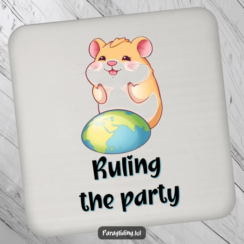 Funny hamster coasters featuring a smiling hamster looking down at the world, protecting surfaces with humorous charm.