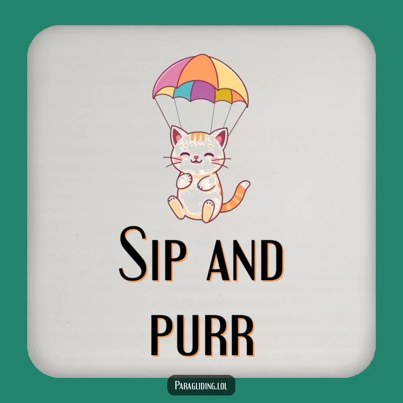 Funny Cat Paragliding Coaster: Sip with Serene Feline Flair