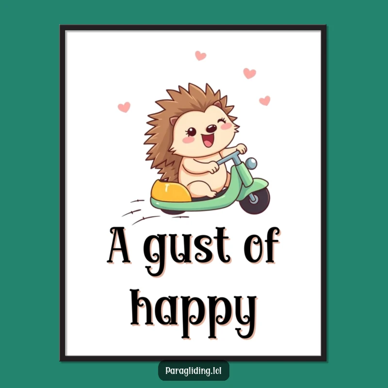 Funny Happy Hedgehog Breezy Ride Poster: Wall Art That Radiates Pure Joy